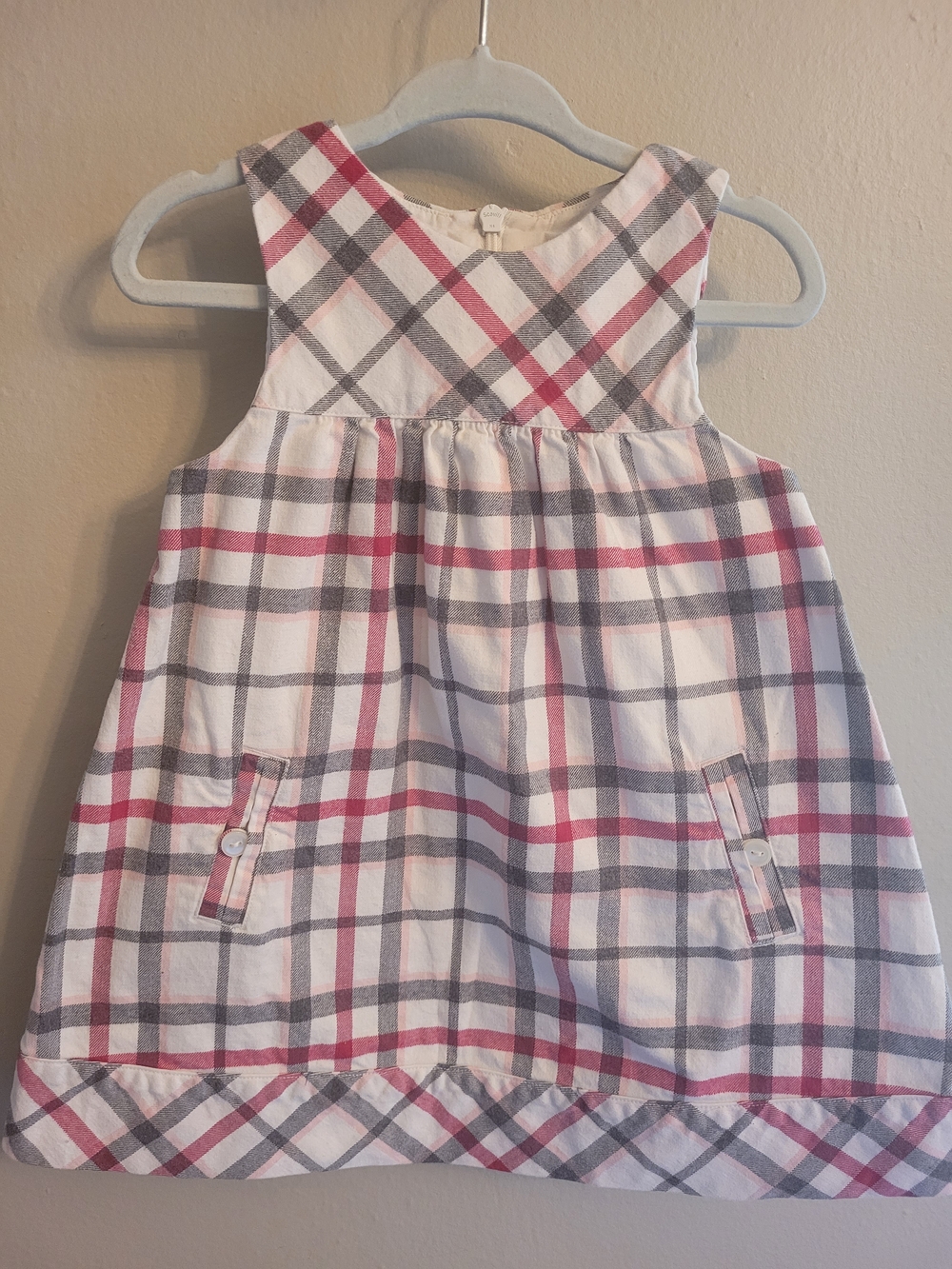 Janie and Jack Pink Gray White Plaid Sleeveless Cotton Dress